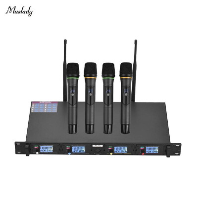 

Muslady D4 Professional 4-Channel UHF Wireless Microphone System Includes 4 Handheld Mics 1 Rack-Mount Receiver for Business Mee