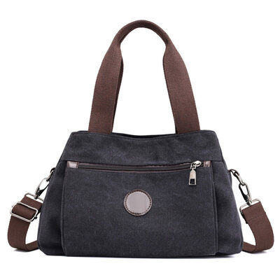 

Women Solid Color Multi Pockets Zipper Tote Hobo Canvas Crossbody Shoulder Bag