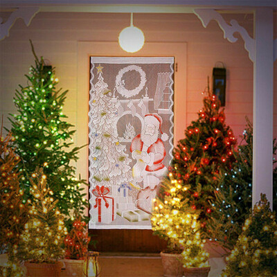 

Tailored Christmas Lace Curtain LED Light Up Window Door Cloth Xmas Gift Home Party Decor