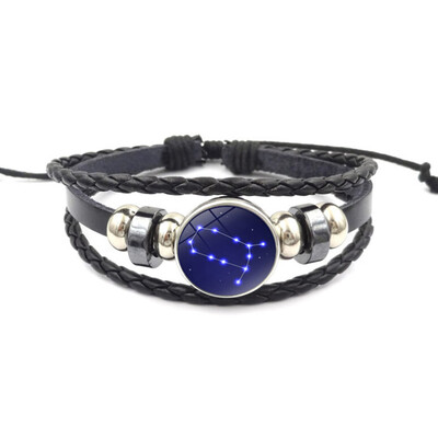 

2019 Aquarius Pisces Aries Cancer Leo 12 Constellation Bracelet Men Women Braided Leather Bracelets & Bangles