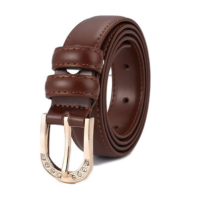 

Lady cowhide car stitching slender waist with womens leather rhinestone needle buckle belt fashion candy color decorative Belt