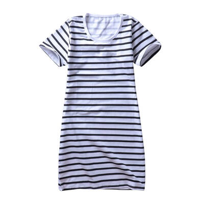

Summer Women Casual Stripe Dresses O-Neck Slim Fit Family Matching Clothes