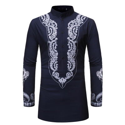 

Mens Printed Ethnic Style Tops Casual Plus Size Long Sleeve Button Down Shirts