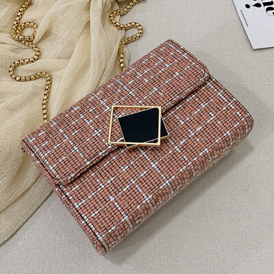 

2019 stylish Hong Kong style shoulder small square bag summer new slung tweed chain temperament messenger bag