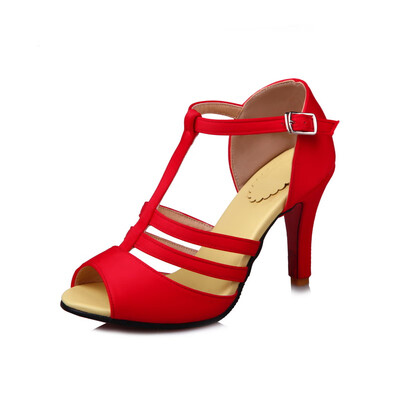 

High Heel T Button Red Banquet Sandals