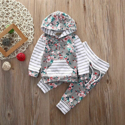 

Newborn Baby Girls Boys Floral Long Sleeve Hooded Tops Pants 2pcs Outfits Set