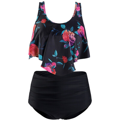 

Roseonmyhand Women Two Piece Plus Size Sexy Backless Halter Dot Printed Swimwear Set