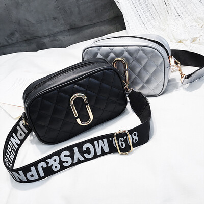

NovelTeez Small bag female new simple embroidery line Lingge small square bag fashion single shoulder wide shoulder strap Messenge