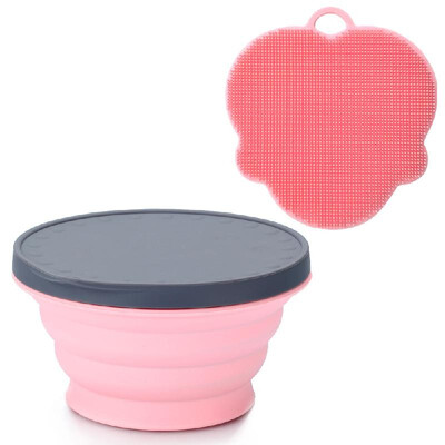 

Silicone Collapsible Portable Bowl Expandable Bowl with Lid&Silicone Dish Sponge for Travel Camping Hiking