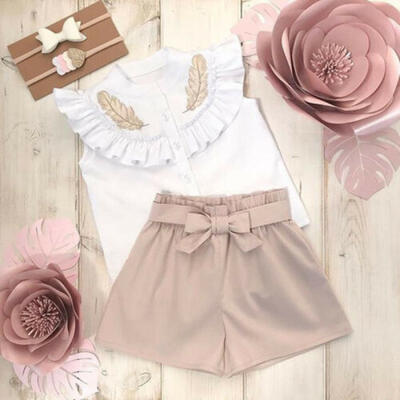 

AU Toddler Kid Baby Girls Feather Summer Tops Vest Pants Shorts Outfits Clothes