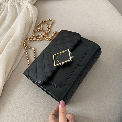 

On the new bag girl 2019 new summer fashion texture 100 oblique satchel bag foreign gas rhomboid chain bag