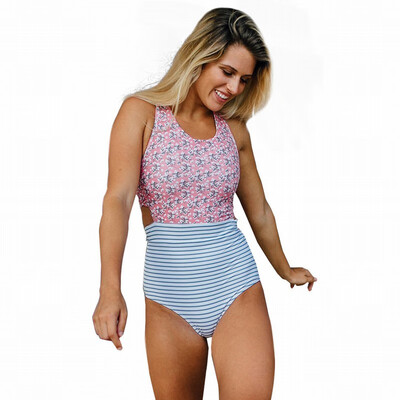

Swimsuit Womens striped print sexy high waist one-piece swimsuit