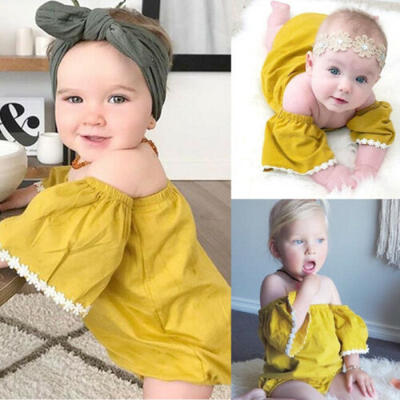 

Newborn Baby Girl Off shoulder Flower Romper Jumpsuits Kid Summer Outfit Clothes