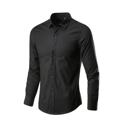 

Tailored Mens Fashion Business Leisure Lapel Pure Color Long-sleeved Shirt Top Blouse