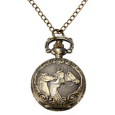 

Hot Sale Fashion Vintage Retro Bronze Quartz Horsehead Pocket Watch Pendant Chain Necklace