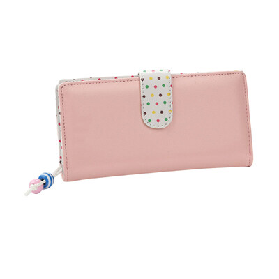 

Casual Women Beads Hanging Dot Pattern Long Zip Buckle Wallet 2-Fold Coin Purse