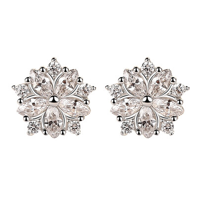 

Womens Silver Drilling Flower Stud Earrings Sweet Zircon Rose Studs Simple Stud Earrings For Girls