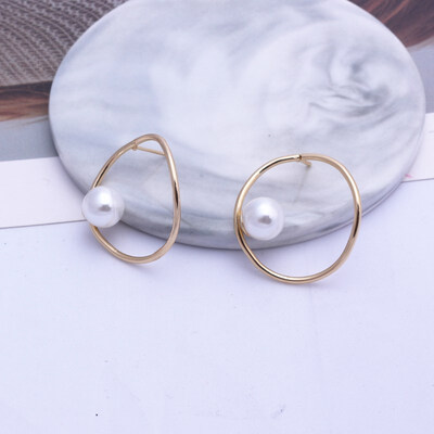 

EK314 New Design Metal Gold Color Circle Cross Heart Geometric Irregular Natural Imitation Pearl Drop Earrings for Women Jewelry