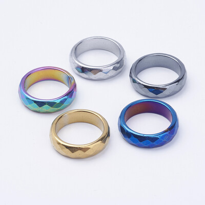 

Electroplate Non-Magnetic Synthetic Hematite Rings Faceted Mixed Color 173mm