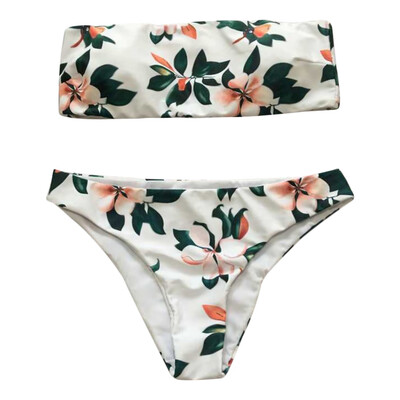 

Sexy Strapless Padded Floral Print Mid Waist Women Bikini Set