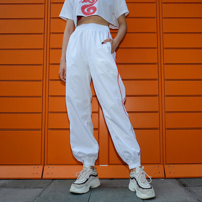 

Women Retro Striped High Waist Casual Loose Elastic Trousers Full Pants