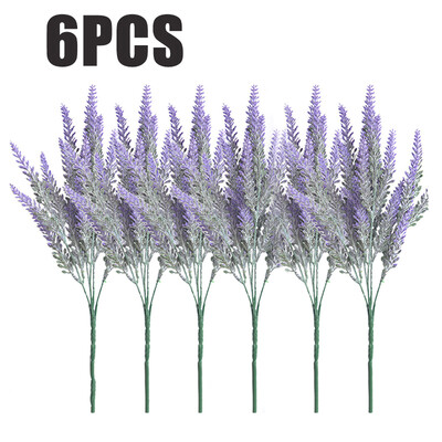 

6 Heads Artificial Lavender Flower Leaves Bouquet Home Wedding Garden Decor