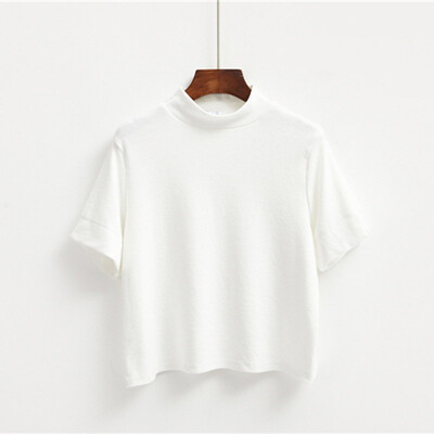 

Women Sweet Round Collar Summer Solid Color Loose Short Sleeve Casual Simple Wild Split T-Shirt