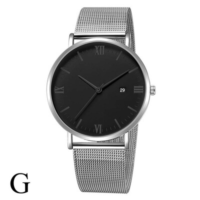 

Gobestart Luxury Fashion Stainless Steel Mesh Belt Watch Mens Quartz Calendar Watches