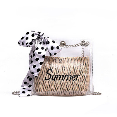 

Tailored Women Ladies Fashion Straw Weave Transparent Shoulder Tote Handbag Crossbody Bag