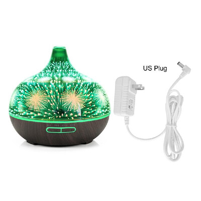 

3D Glass Aromatherapy Humidifier Essential Oil Diffuser Mute Mist Maker Waterless Auto Shut-off with 7 Color LED Lights Black Wood