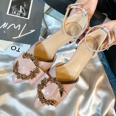 

Net red thick documentary shoes women 2019 spring&summer new Korean version of Joker pointed shallow mouth buckle belt fairy s