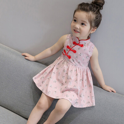 

Toddler Kids Baby Girls Sleeveless Floral Cheongsam Party Princess Dress Outfits