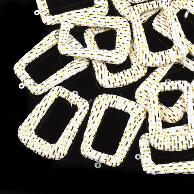

Handmade Raffia Woven Pendants with Iron & Aluminum Findings&Metallic Cord Trapezoid Platinum Beige 44x305x4mm Hole 1