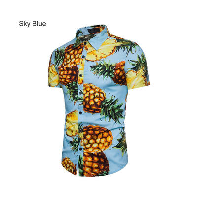

DC01 Fashion Summer Pineapple Pattern Printing Loose Mens Short Sleeve Shirt Casual Male Beach Shirt