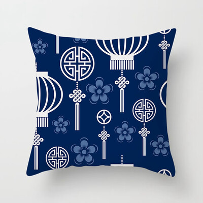 

Blue And White Printed Peach Skin Sofa Decorative Pillowcase