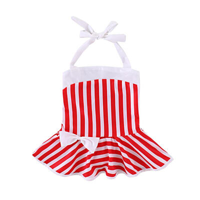 

Baby Stripe One Piece Swimsuit Girls Cute Bowknot Halter Monokini Beachwear