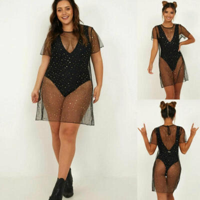 

Women 1PC Swimwear Cover Up Sequined Mesh Dress Bikini Swimwear Swimsuit Beach