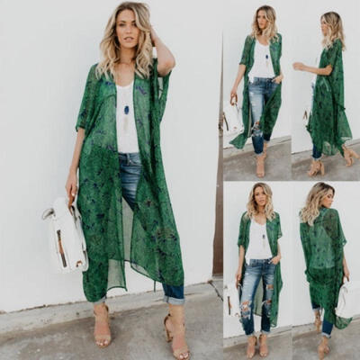 

Womens Floral Chiffon Shirt Coat Kimono Cardigan Maxi Dress Bikini Cover Ups Sz -XL