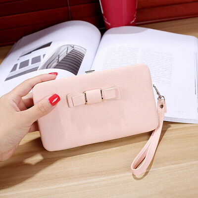 

Women Lady Bowknot Leather Wallet Long Purse Phone Card Holder Clutch Handbag