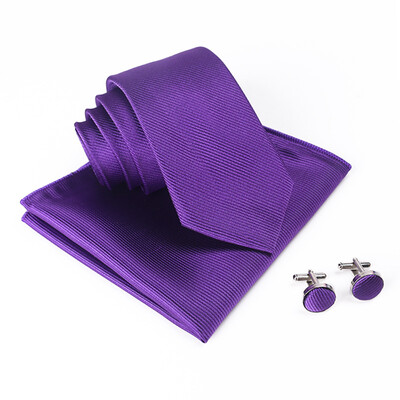 

Solid color thread tie set mens cufflinks square scarf tie three-piece suit suit dress with essential tie