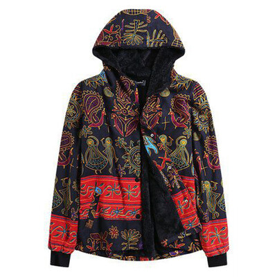 

PLUS SIZE Womens Winter Warm Floral Hoodie Overcoat Fleece Jacket Outwear Coat