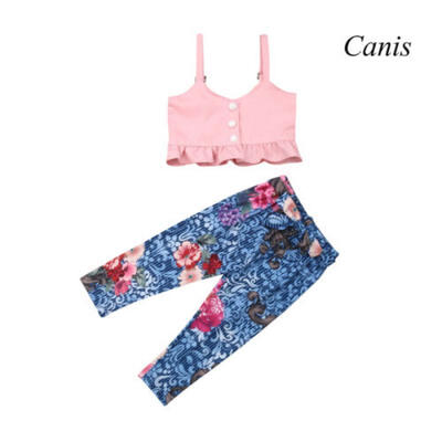 

US Newborn Baby Girl Sleeveless Top Floral Long Pants Sunsuit Outfit Clothes Set