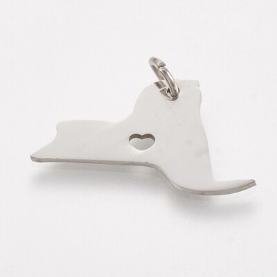 

202 Stainless Steel Pendants Map of New York Stainless Steel Color 14x23x1mm Hole 3mm