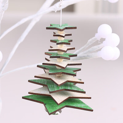 

Rotate Christmas Tree Ornaments Xmas Tree Hanging DIY 3D Snowflake Star Pendants Wooden Small Bell Decorations For Home Office