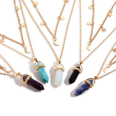

Fashion simple European&American womens big necklace moon hexagonal column pendant spring hot new wholesale