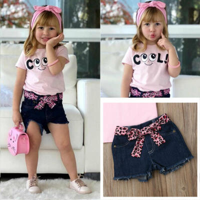 

US Cute Eye Newborn Baby Girl Kid T-shirt Jeans Pants Summer Clothes Outfit 1-5Y
