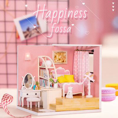 

DIY Toy Doll House Miniature Wooden Puzzle Dollhouse kit with Furnitures Light Dust Cover Kids Birthday Gift Toys