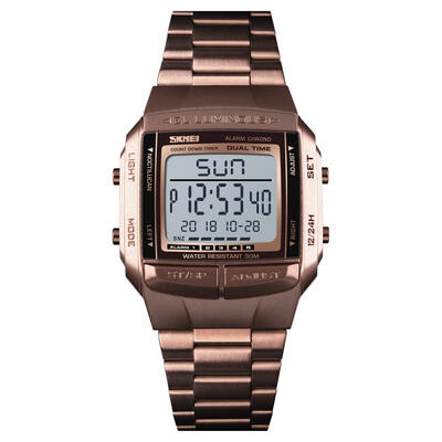 

SKMEI 30m Waterproof Square Dial Digital Wristwatch Mens Watch With Double Time Display