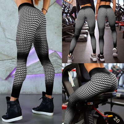 

Women Fashion Sports Leggings Workout Yoga Tight Grid High Waist Yoga Pants