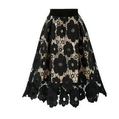 

Women Lace Skirt Pleated Floral Short Pencil Skirt Cocktail Party Casual Skirt